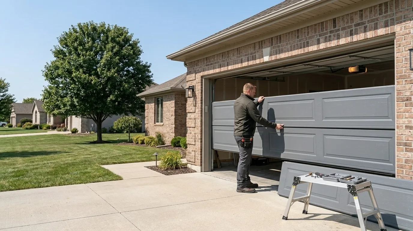 Wood-look composite garage door